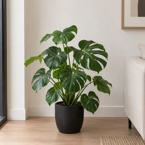 Monstera Deliciosa in Black Pot